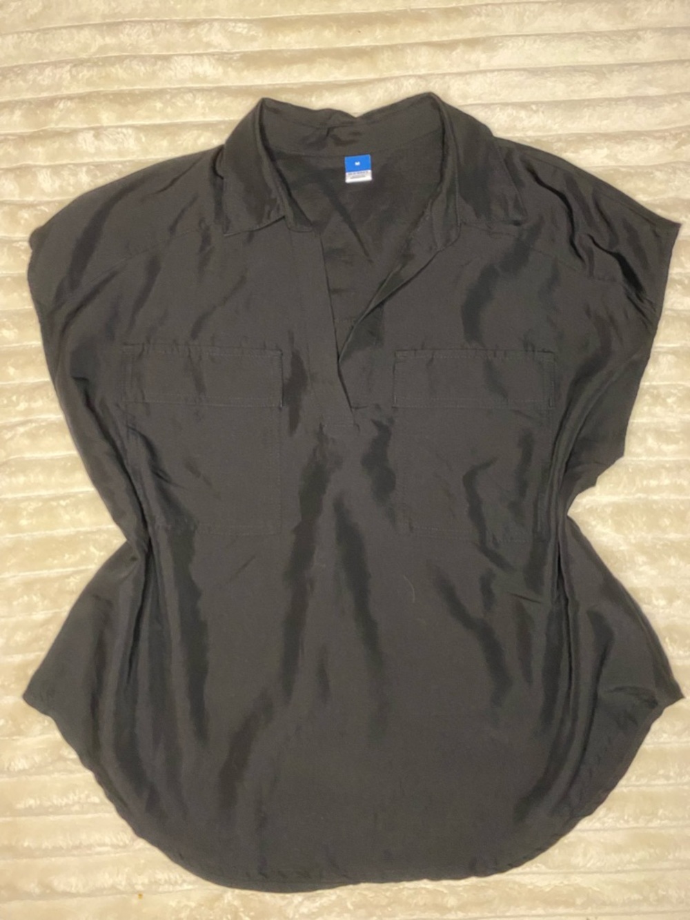 Old Navy Black Women's Open-Collar Short-Sleeve Blouse